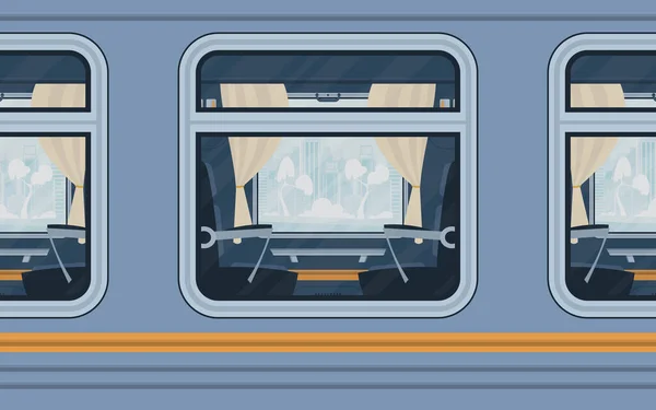 Windows Empty Commuter Train Rail Transport Shown Cartoon Style Flat — Διανυσματικό Αρχείο