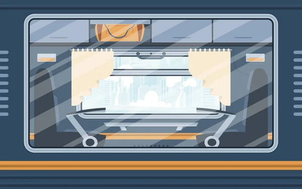 Windows Empty Commuter Train Rail Transport Cartoon Style Flat Style — Stockový vektor