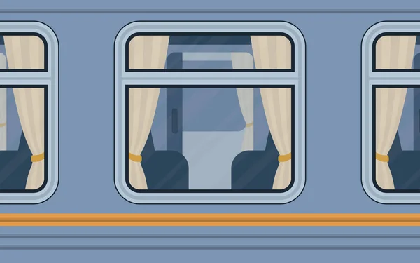 火车车厢窗户外面的铁路运输卡通风格 平淡的风格 矢量说明 — 图库矢量图片