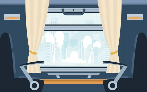 Train Intérieur Avec Fauteuils Une Grande Fenêtre Transport Ferroviaire Cartoon — Image vectorielle