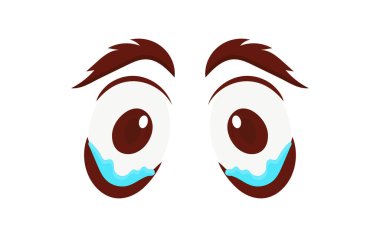 Düz bir şekilde ağlayan gözler. Beyaz arka planda izole edilmiş. Vektör illüstrasyonu.