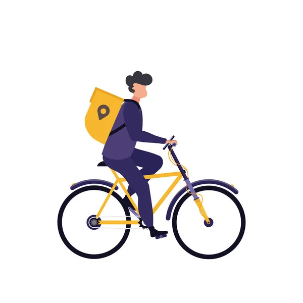 Bezorgservice Koerier Fiets Geïsoleerd Witte Achtergrond Platte Vectorillustratie — Stockvector