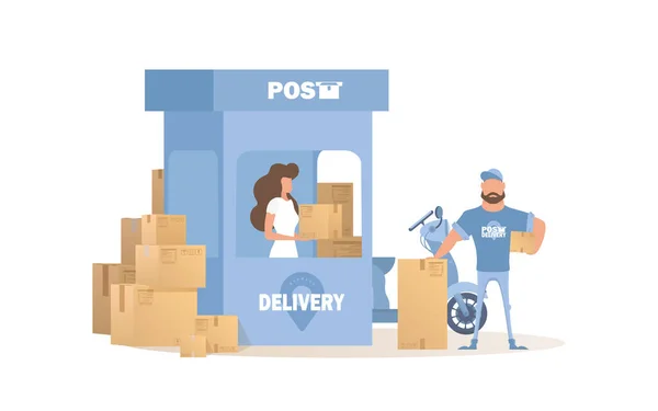 Postahivatal Csomagkézbesítési Pont Rajzfilm Stílus Elszigetelve Illusztráció Vektorformátumban — Stock Vector