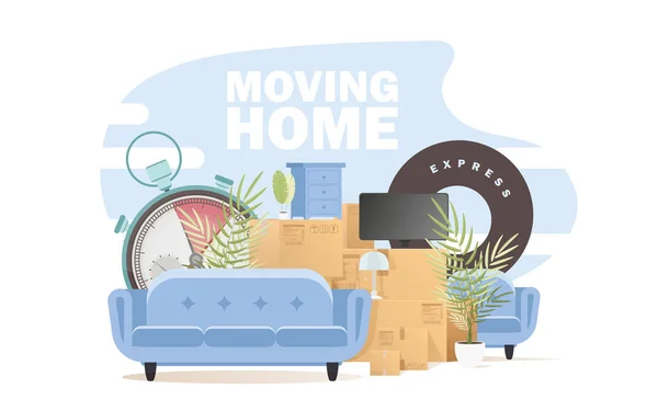 Lots Boxes Stuff Moving House Concept Cartoon Style Vector Illustration — Stock Vector