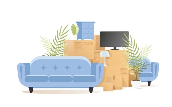 Lots Boxes Stuff Moving House Concept Isolated White Background Illustration — Stock Vector