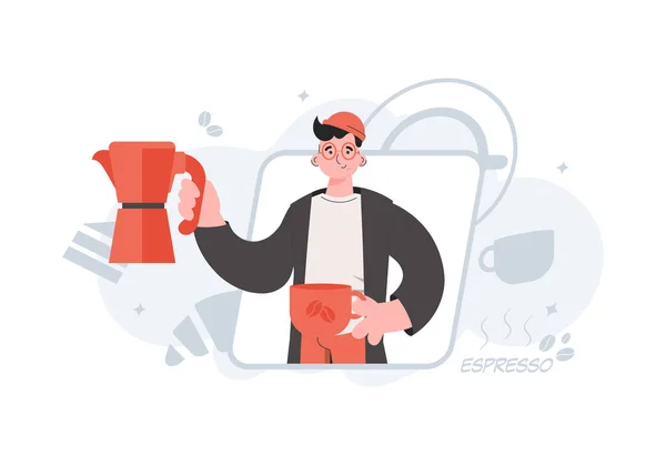 Ein Mann Steht Hüfttief Kaffee Kaffeestube Vorhanden Element Für Präsentationen — Stockvektor