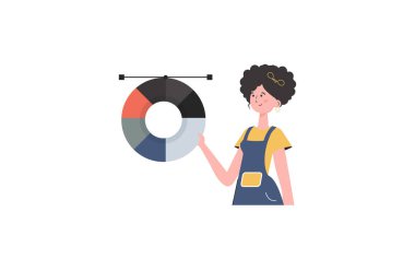 Bir kadın beline kadar ayakta durur ve bir renk paleti tutar. İzole edilmiş. Sunum elementi. Vektör illüstrasyonu