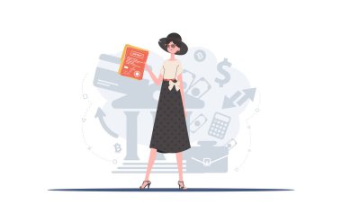 Kadının elinde bir kontrat var. Karakter tam gelişim ile tasvir edilir. Sözleşmeleri sonuçlandırma kavramı. Vektör illüstrasyonu.