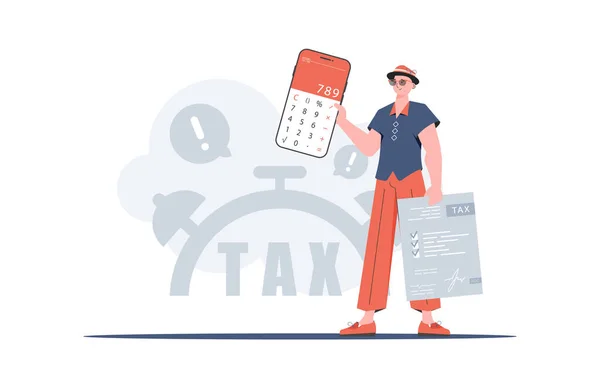 Facet Trzyma Kalkulator Formularz Podatkowy Rękach Pojęcie Płacenia Obliczania Podatków — Wektor stockowy