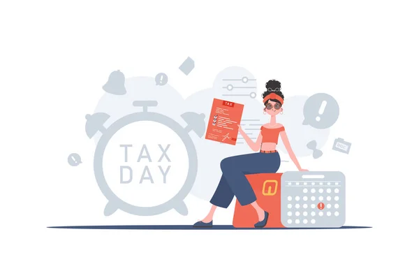 Une Femme Est Assise Compte Les Impôts Paiement Des Impôts — Image vectorielle
