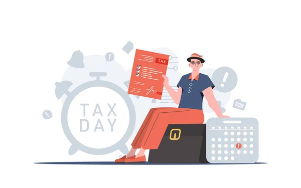 Homme Assoit Compte Les Impôts Paiement Des Impôts Élément Présentation — Image vectorielle