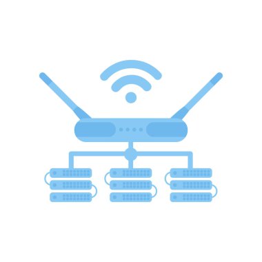 Sunucular yönlendiriciye bağlandı. Bilgi işlem ve otomasyon konsepti. İzole edilmiş. Vektör.