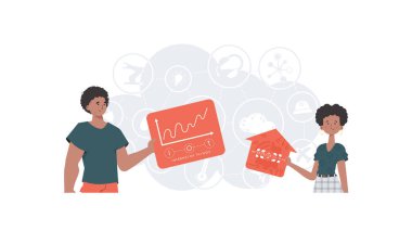 İlginç bir kavram. İnternetteki Şeyler Takımı. Sunumlar ve web siteleri için iyi. Düz biçimli vektör illüstrasyonu.