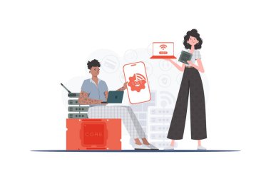 İlginç bir kavram. İnternetteki Şeyler Takımı. Sunumlar ve web siteleri için iyi. Vektör illüstrasyonu.