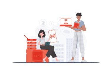 Bilgi işlem ve otomasyon konsepti. İnternetteki Şeyler Takımı. Sunumlar ve web siteleri için iyi. Moda düz stil. Vektör.