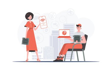 Bilgi işlem ve otomasyon konsepti. İnternetteki Şeyler Takımı. Web siteleri ve sunumlar için iyi. Vektör illüstrasyonu.