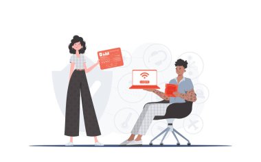 İnternetteki Şeyler Takımı. İlginç bir kavram. Sunumlar ve web siteleri için iyi. Moda düz stil. Vektör.