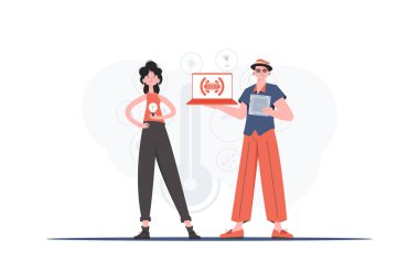 İnternetteki Şeyler Takımı. İlginç bir kavram. Sunumlar ve web siteleri için iyi. Moda düz stil. Vektör.