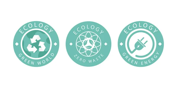 Set Logos Theme Recycling Ecology Zero Pollution Isolated White Background — Image vectorielle