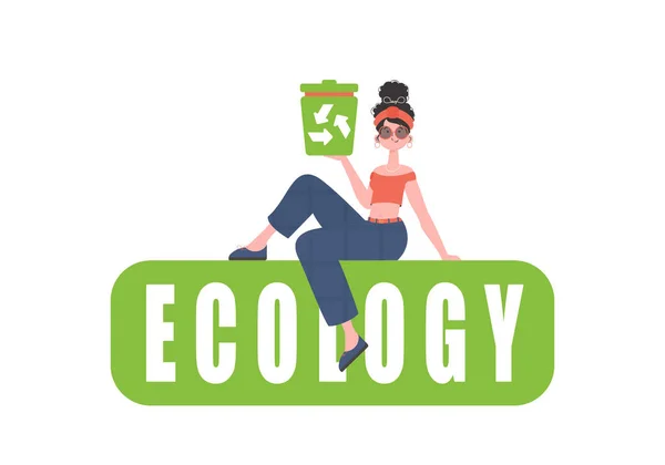 Girl Sits Holds Urn Her Hands Concept Ecology Recycling Isolated — Stockvector