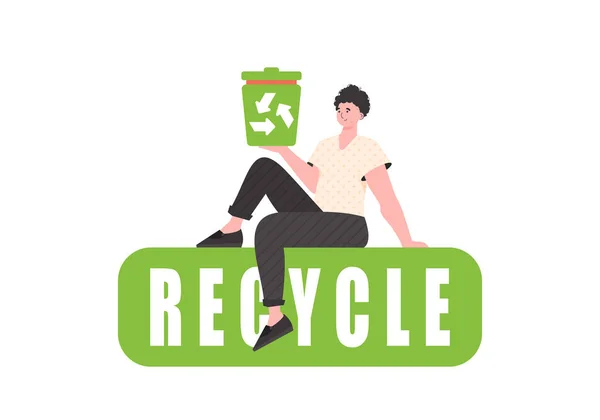 Homme Assoit Tient Une Urne Dans Ses Mains Concept Recyclage — Image vectorielle