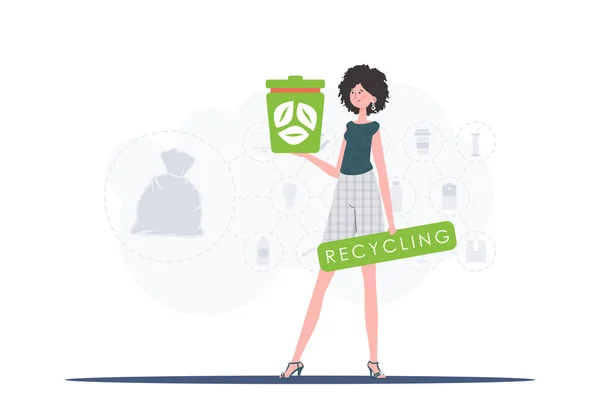 Concept Recyclage Zéro Déchet Une Femme Tient Une Urne Dans — Image vectorielle