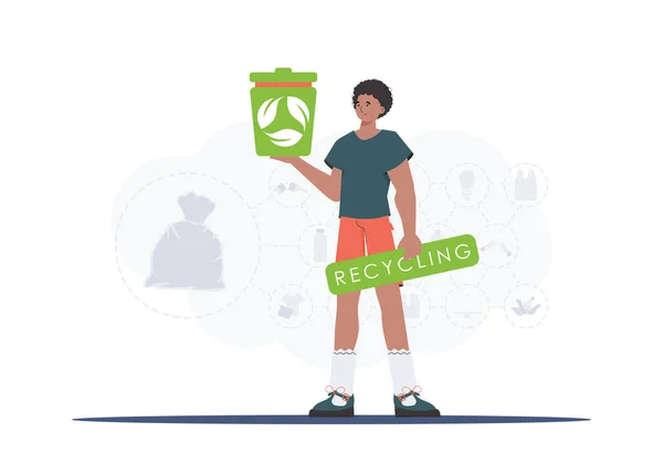 Concept Ecology Recycling Guy Holding Urn His Hands Trendy Character — Vettoriale Stock
