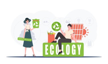 Ecology and green planet concept. Green processing industry. Save the planet. Trend style, vector illustration.