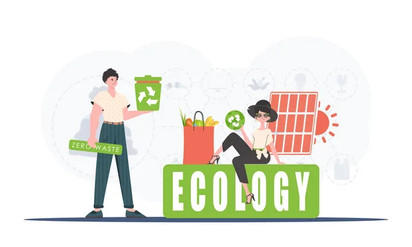 Ecology Green Planet Concept Green Processing Industry Planet Flat Trendy — Archivo Imágenes Vectoriales