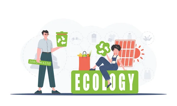 Ecologia Concetto Pianeta Verde Zero Sprechi Illustrazione Ambientale Web Trend — Vettoriale Stock
