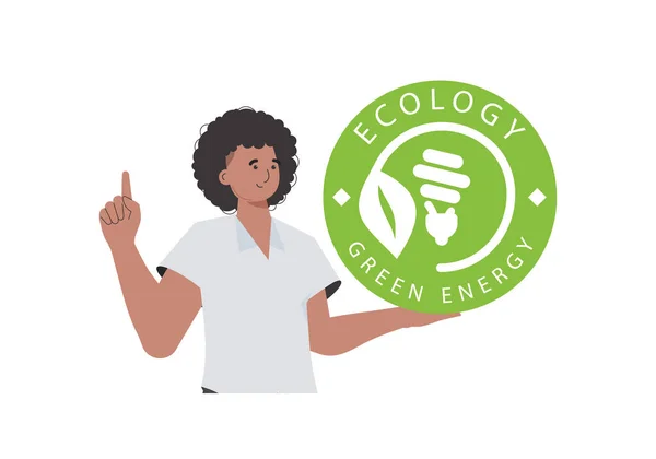 Man Holds Eco Logo His Hands Character Depicted Waist Concept — Vettoriale Stock