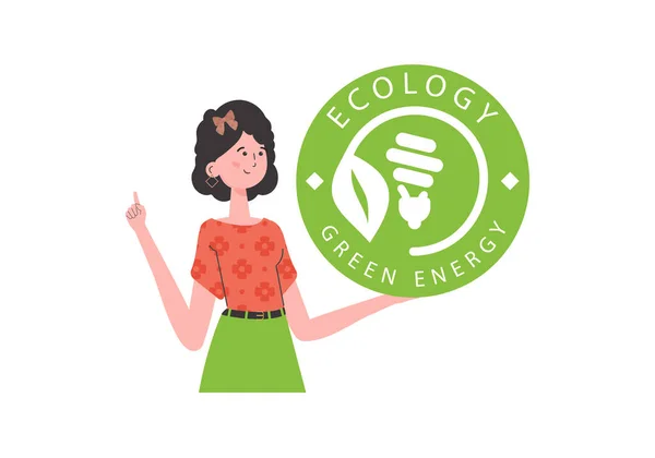 Girl Holds Eco Logo Her Hands Character Depicted Waist Concept — Archivo Imágenes Vectoriales