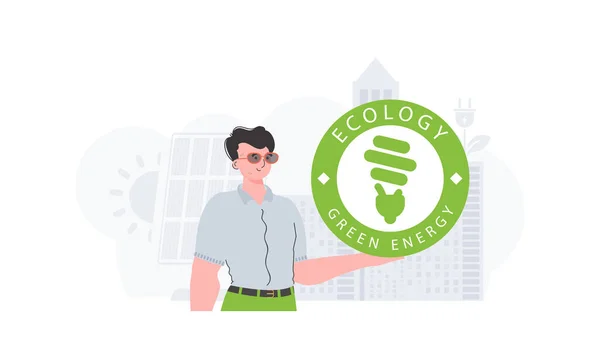 Eco Friendly Concept Man Holds Eco Logo His Hands Fashionable — Archivo Imágenes Vectoriales