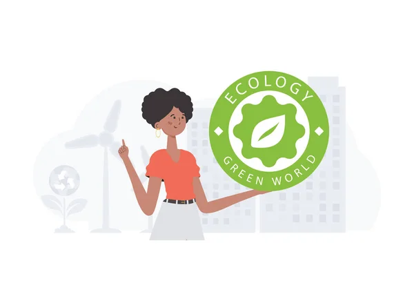 Concept Ecology Green Energy Woman Holding Eco Logo Her Hands — Archivo Imágenes Vectoriales