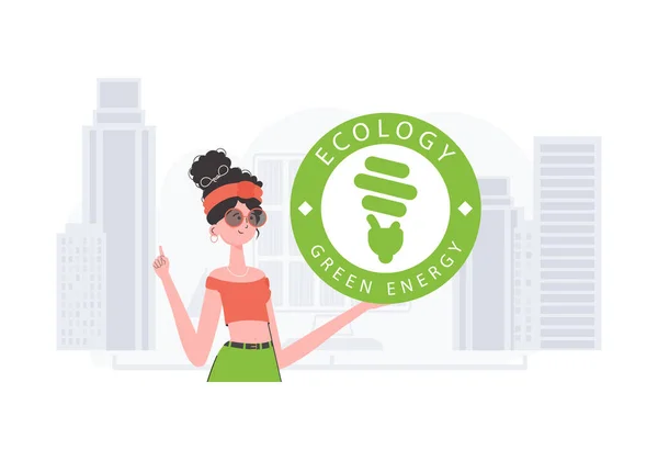 Concept Green Energy Ecology Woman Holding Eco Logo Her Hands — Archivo Imágenes Vectoriales