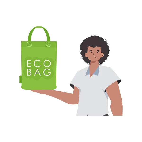 Man Holds Eco Bag His Hands Concept Green World Ecology — Vetor de Stock
