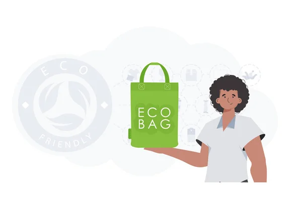 Concept Ecology Care Environment Guy Holding Eco Bag His Hands — Stock Vector