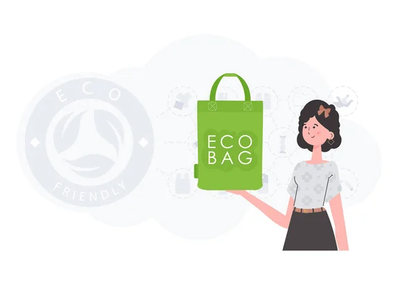 Concept Ecology Care Environment Woman Holds Eco Bag Her Hands — Vetor de Stock