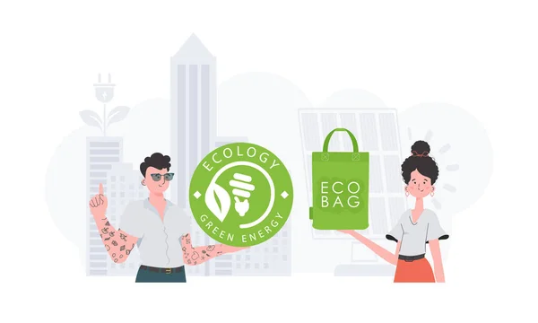 Ecology Friendly Green World Concept Eco Team Trend Style Vector — Stockvector