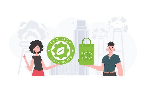 Concept Ecology Care Environment People Who Care Environment Flat Style — Stockvector