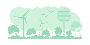 Çevre bilimi ve yeşil enerji teması üzerine yeşil arkaplan. Vektör illüstrasyonu.