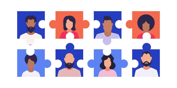 People Puzzle Collage Vector Flat Style —  Vetores de Stock