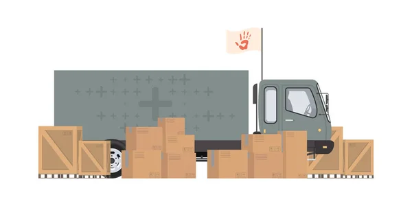 Car Boxes Humanitarian Aid Isolated Vector Illustration — Stockvector