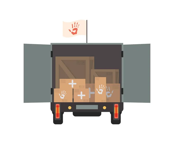 Car Boxes Humanitarian Aid Isolated Vector Illustration — Image vectorielle
