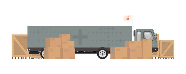 Car Boxes Humanitarian Aid Isolated Vector Illustration — Vector de stock