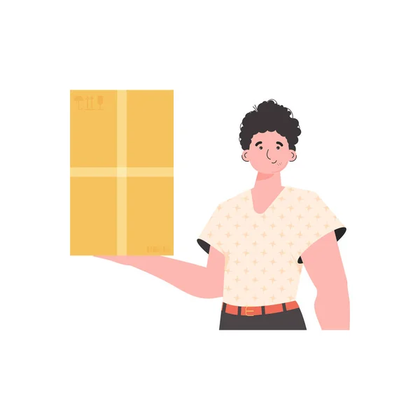 Man Depicted Waist Deep Holding Parcel His Hands Delivery Concept — Image vectorielle