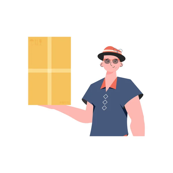 Man Depicted Waist Deep Holding Parcel His Hands Delivery Concept — Διανυσματικό Αρχείο
