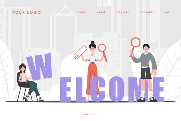 Welcome Landing Page Diverse Team People Home Page Website Trendy — Stockvector