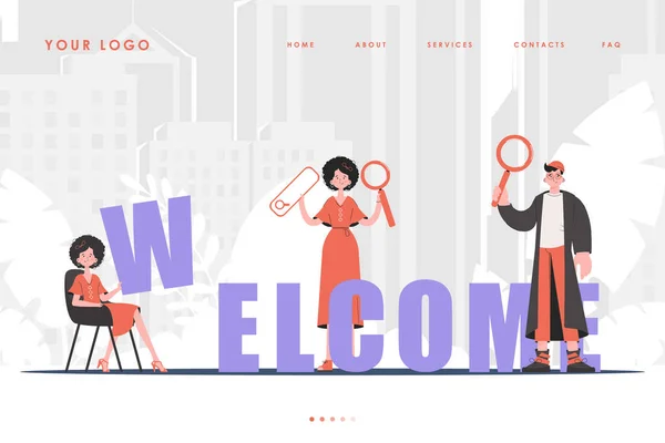 Welcome Landing Page Diverse Team People Home Page Website Trendy — Stockvector