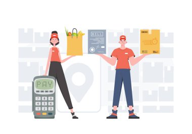 Delivery concept. Delivery team. Finished banner. trendy style. Vector.